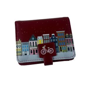 Shagwear Faux Leather Small Zipper Wallet Old Town Artwork Red Womens